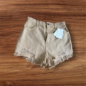 NWT Mumu Denim Shorts Distressed Frayed Hem High Waist Casual Tan‎ Sz 29  6/8